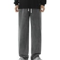 thumbnail image 1 of hoksml Men's Retro Straight-Leg Denim Pants Elastic Drawstring Waist Casual Jeans with Pockets, 1 of 5