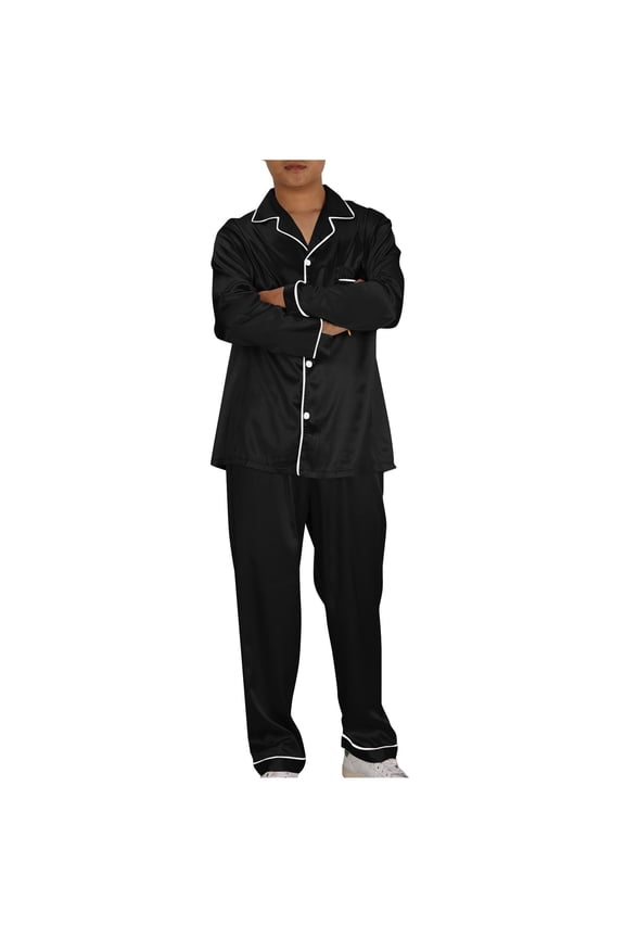 Men's Satin Silk Sleepwear Set Luxury Cooling Long Sleeve Crewneck Shirt and Pants 2-Piece Pajama Loungewear Set for Men