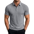 thumbnail image 1 of hoksml Men's Seam Detail Short Sleeve Collared Shirt 3 Button Breathable Solid Golf Top for Business Daily Vacation Casual Wear, 1 of 8