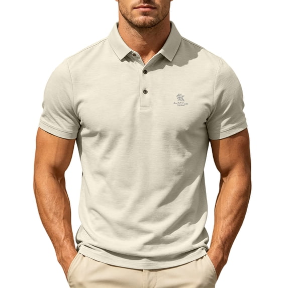 hoksml Men's Short Sleeve Collared Shirt 3 Button Collared Solid Breathable Regular Fit Golf Top for Business Daily Vacation Casual Wear