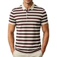 thumbnail image 1 of hoksml Men's Short Sleeve Collared Shirt, Horizontal Stripe Print 3 Button Placket Regular Fit Casual Summer Golf Daily Top, 1 of 9