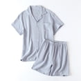 thumbnail image 1 of hoksml Men's Short Sleeve Pajama Set Button-Down Collar Shirt and Shorts, Solid Color Cotton Loungewear, 1 of 3