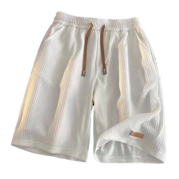 hoksml Men's Shorts Casual Solid Color Ribbed Shorts Elastic Waist Drawstring Summer Thin Sports Loose Beach Shorts
