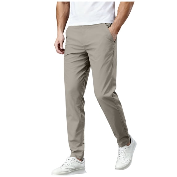 hoksml Men's Slim Fit Casual Pants Elastic Back Waist Button Zipper Pockets Outdoor Lightweight Trousers for Daily Comfort