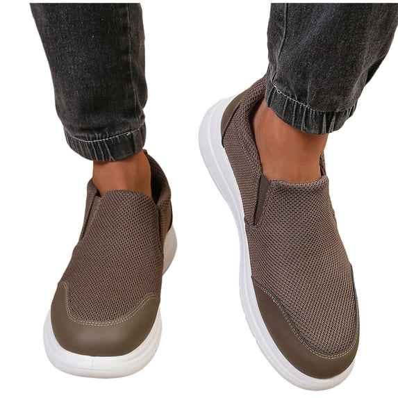 hoksml Men's Slip On Walking Shoes, Breathable Mesh Casual Loafers, Lightweight Non Slip Platform Daily Sneakers for Outdoor Shopping Travel