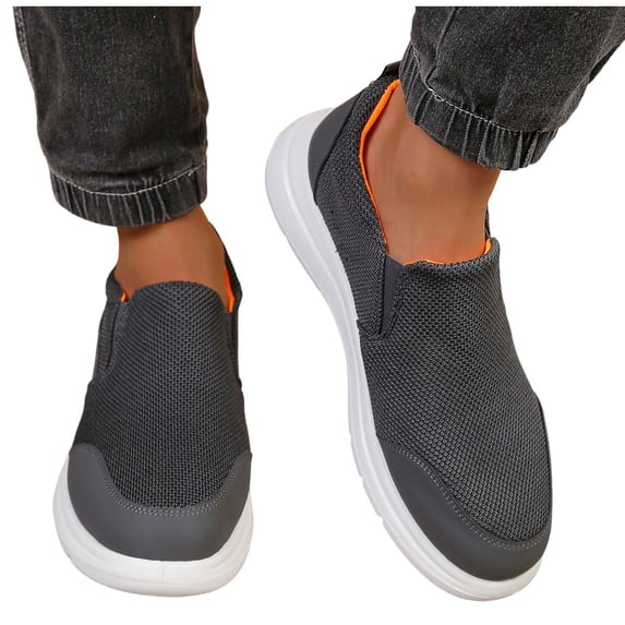 hoksml Men's Slip On Walking Shoes, Breathable Mesh Casual Loafers, Lightweight Non Slip Platform Daily Sneakers for Outdoor Shopping Travel