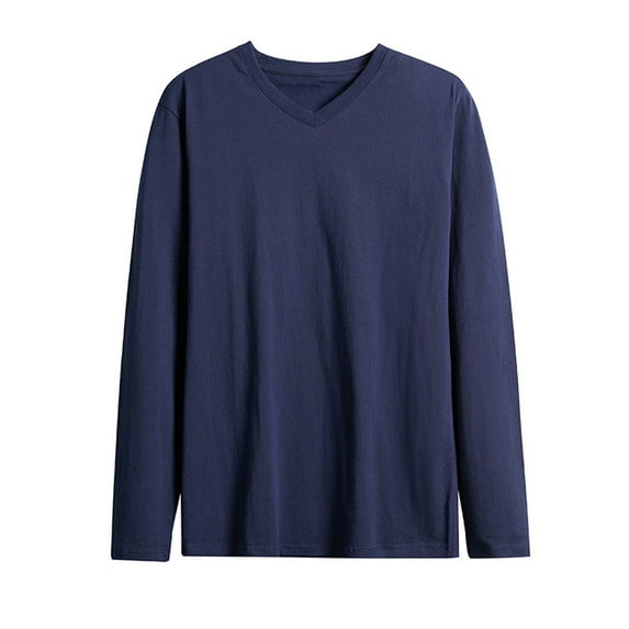 hoksml Men's Soft V-Neck Long Sleeve Shirt Comfortable Relaxed Fit Casual Pullover Solid Color Breathable Cotton T-Shirt
