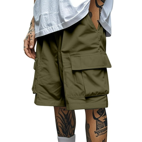hoksml Men's Solid Color Cargo Shorts Elastic Waist Drawstring Workwear Shorts Outdoor Casual Multi Pocket Five Quarter Pants Summer Lightweight Hiking Shorts 2025 on Clearance