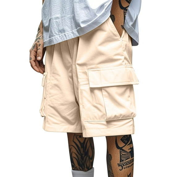 hoksml Men's Solid Color Cargo Shorts Elastic Waist Drawstring Workwear Shorts Outdoor Casual Multi Pocket Five Quarter Pants Summer Lightweight Hiking Shorts 2025 on Clearance