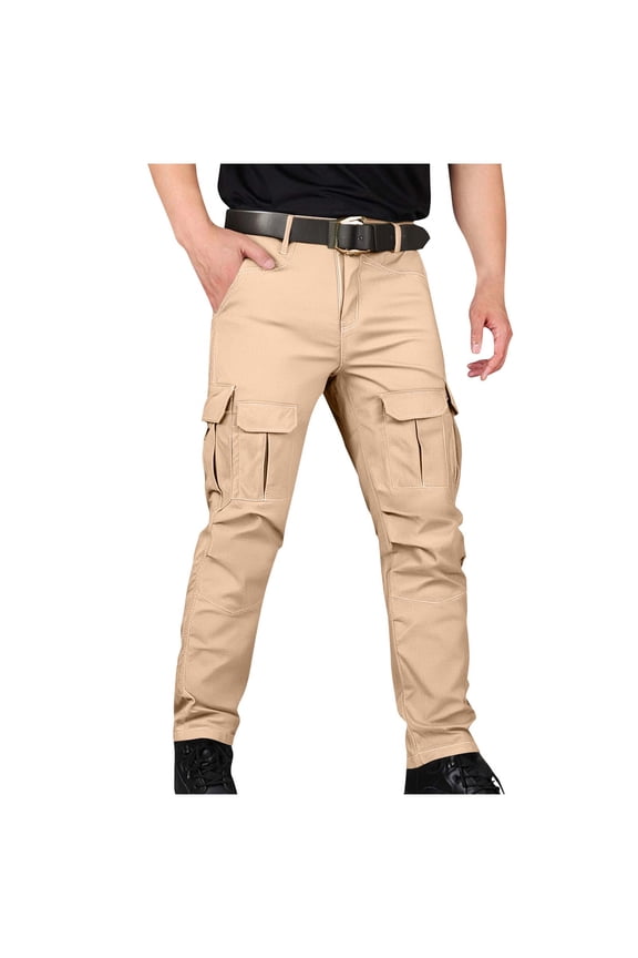 Men's Solid Color Multi-Pocket Cargo Pants Tactical Straight Leg for Outdoor Casual Workwear Pants