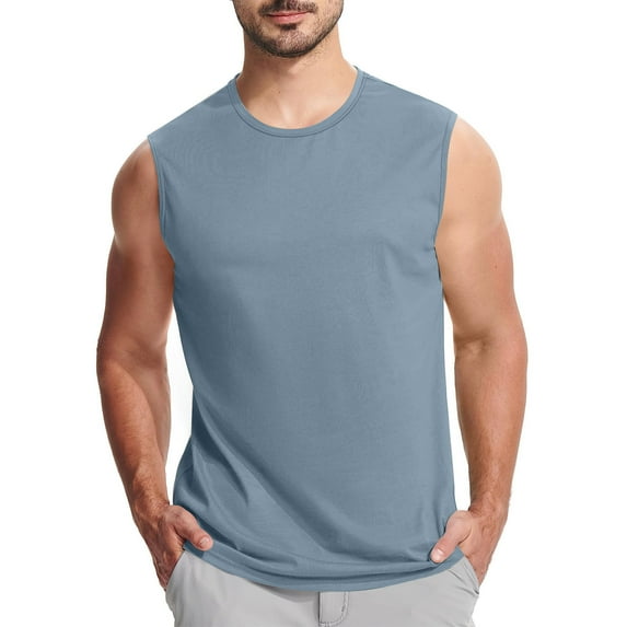 hoksml Men's Solid Color Tank Tops Exercise Close-fitting High Resilience Round Neck Fitness Short-sleeved T-shirt Summer Thin Style Sleeveless Workout Shirts