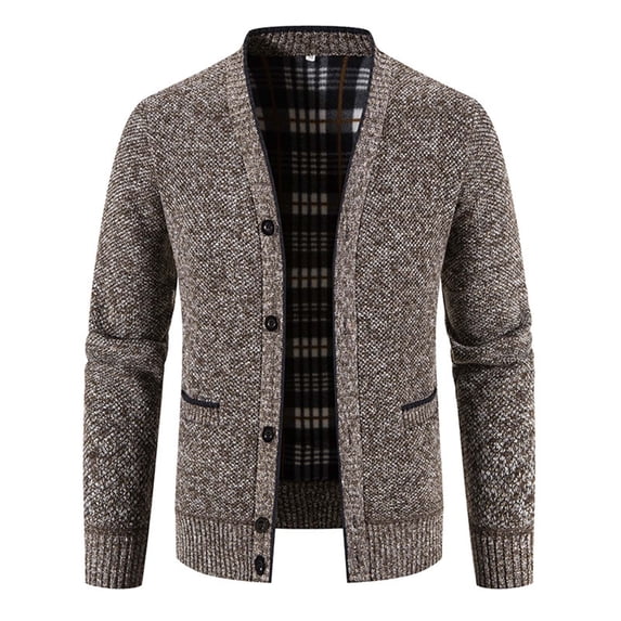hoksml Men's Solid Color V-Neck Cardigan Sweater Thick Knit Button Front Open Coat with Pockets Stretchable Casual Fall Winter Jacket