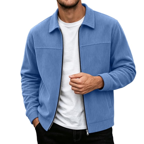 hoksml Men s Solid Corduroy Collared Zip Up Jacket Long Sleeve Casual Outerwear for Fall Winter Daily Work Comfort
