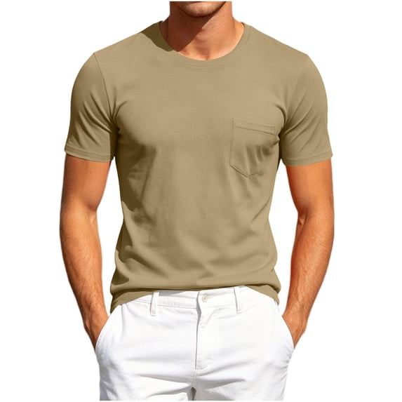 hoksml Men's Solid Crew Neck Pocket Short Sleeve T Shirt Breathable Mesh Basic Tee for Sports Daily Casual Outdoor Wear
