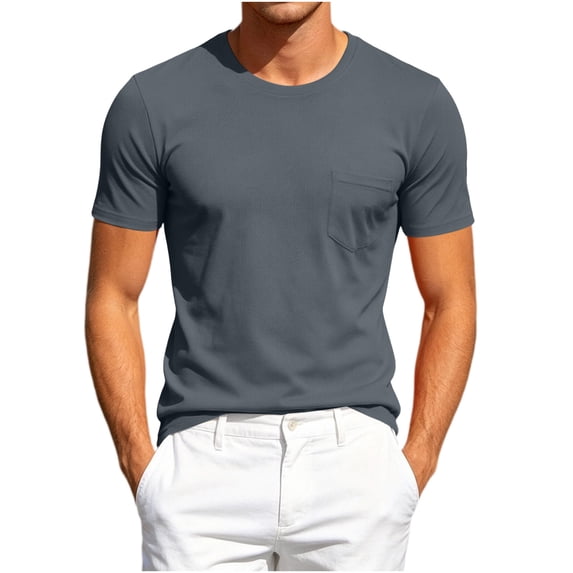 hoksml Men's Solid Crew Neck Pocket Short Sleeve T Shirt Breathable Mesh Basic Tee for Sports Daily Casual Outdoor Wear
