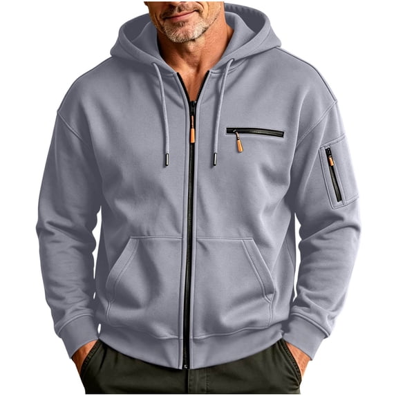 hoksml Men s Solid Full Zip Up Hoodie Jacket Long Sleeve Zipper Pockets for Fall Winter Daily Work Comfort