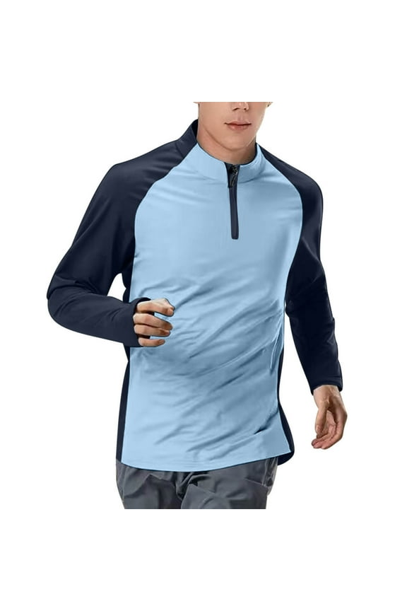 Men's Sports Fitness T-shirt Long Sleeve Shirts Moisture Wicking Running Workout Tee Top Solid Color Round Neck Zipper Colour Blocking Outdoor Hiking Sun Protection Shirts Clearance