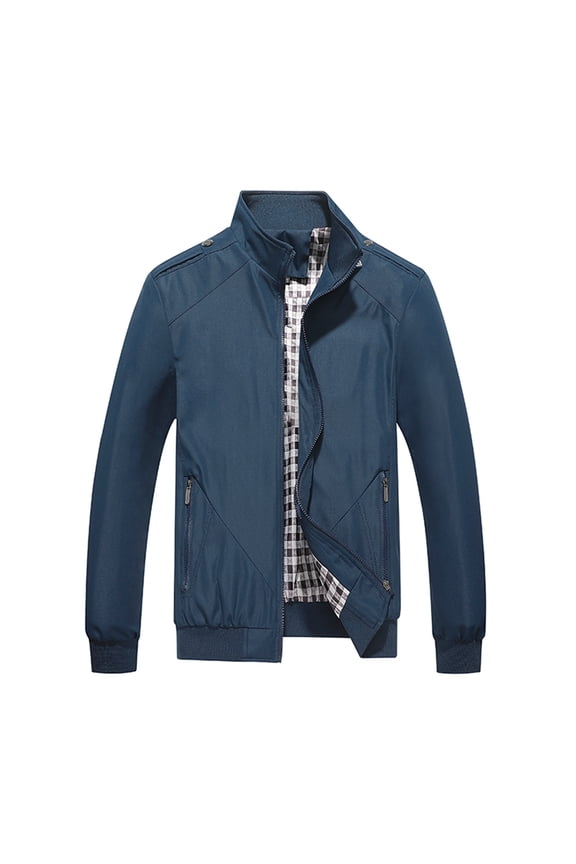 Men's Stand Collar Baseball Jacket Solid Plus Size Casual Zip Up Ribbed Hem Jacket Sportswear with Zippered Pockets S-5XL