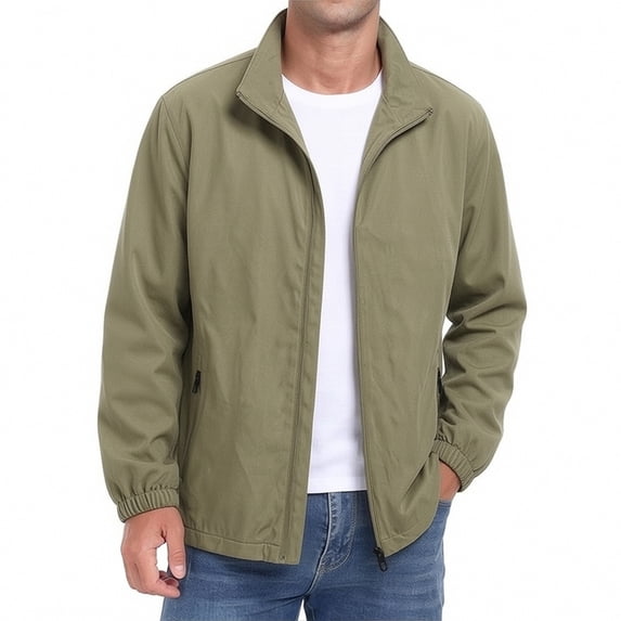 hoksml Men's Stand Collar Lightweight Windbreaker Full Zip Casual Jacket Elastic Cuff Zipper Pocket Outdoor Daily Coat
