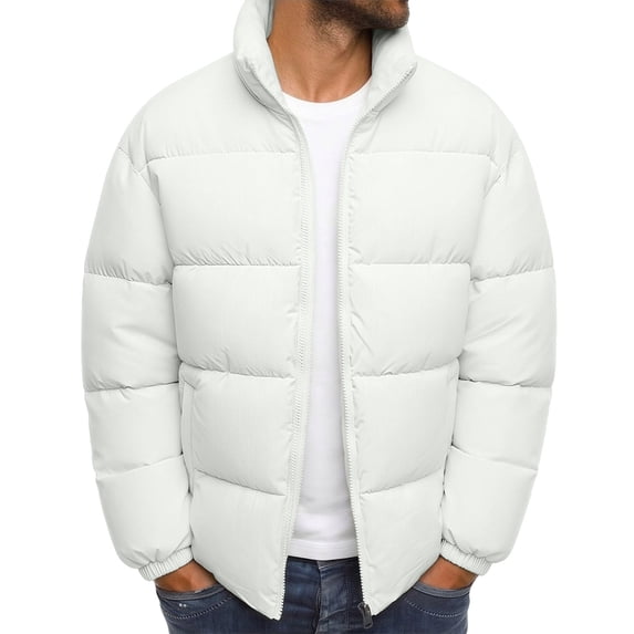 hoksml Men's Stand Collar Puffer Jacket Full Zip Long Sleeve Warm Lightweight Winter Coat for Daily Casual Comfort
