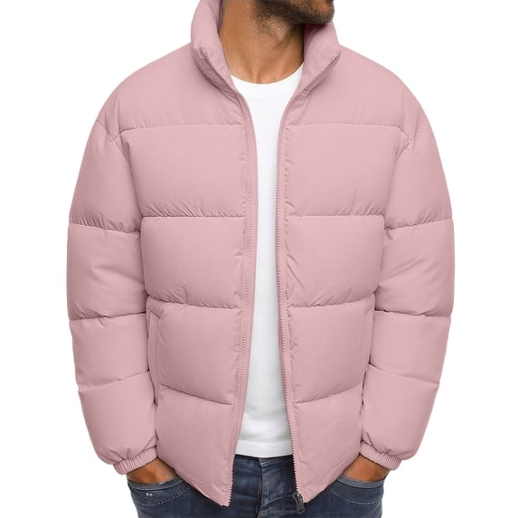 hoksml Men's Stand Collar Puffer Jacket Full Zip Long Sleeve Warm Lightweight Winter Coat for Daily Casual Comfort