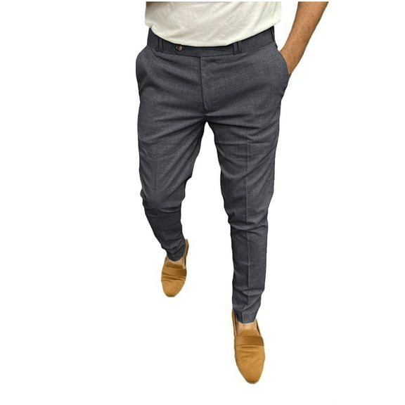 hoksml Men's Straight Leg Dress Pants for Business Casual Classic Flat Front Chino with Button Fly Office Wear Trousers