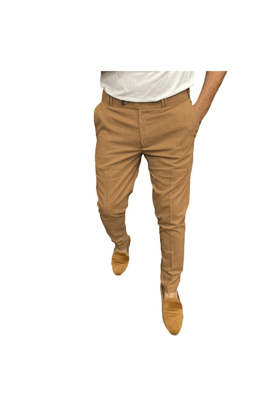 Men's Straight Leg Dress Pants for Business Casual Classic Flat Front Chino with Button Fly Office Wear Trousers