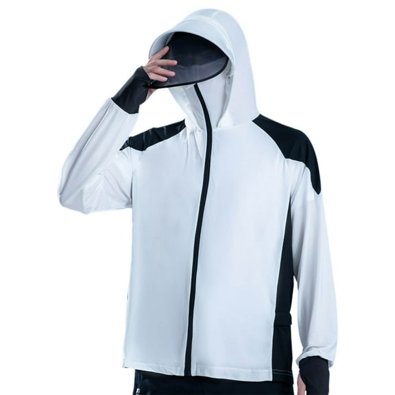 hoksml Men's Summer Ice Silk Sun Protective Clothing with UPF50+ Lightweight Breathable Loose-Fitting Outerwear Jackets Quick Dry Workout Hooded Jacket UV Outdoor Hiking Fishing Tops Clearance