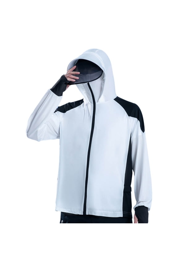 Men's Summer Ice Silk Sun Protective Clothing with UPF50+ Lightweight Breathable Loose-Fitting Outerwear Jackets Quick Dry Workout Hooded Jacket UV Outdoor Hiking Fishing Tops Clearance