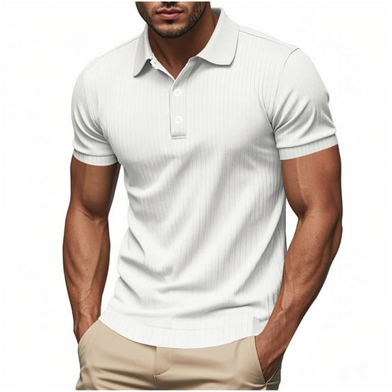 hoksml Men's Summer Lightweight Polos Solid Color Collared Pullover Shirt Casual Loose Button Collar Elasticated Cuffs Comfortable Breathable T Shirt Top