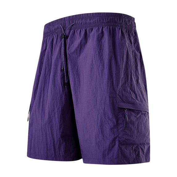 hoksml Men's Summer Quick Dry Shorts Casual Solid Color Portable Zipper Pockets Drawstring Elastic Waist Comfortable Cargo Pants Shorts Outdoor Hiking Travel Clothing