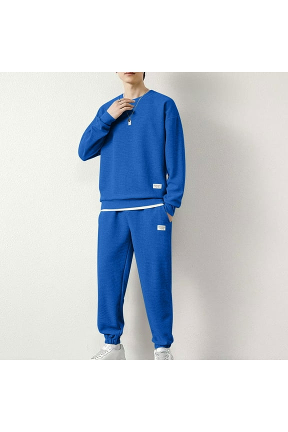 Men's Sweatsuit 2 Piece Set Long Sleeved Active Sweatshirts And Sweatpants Sets Solid Color Pullover Round-Neck Workout Top Bottom Sets Casual Clothing Sets