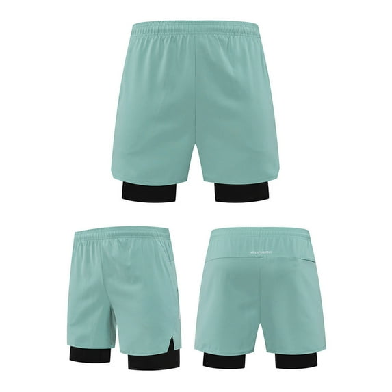 hoksml Men's Swim Trunks 2 in 1 with Liner Quick-Drying Beach Shorts Casual Loose Solid Color Elastic Waist Sports Running Double-layer Board Shorts 2025 Summer Clearance