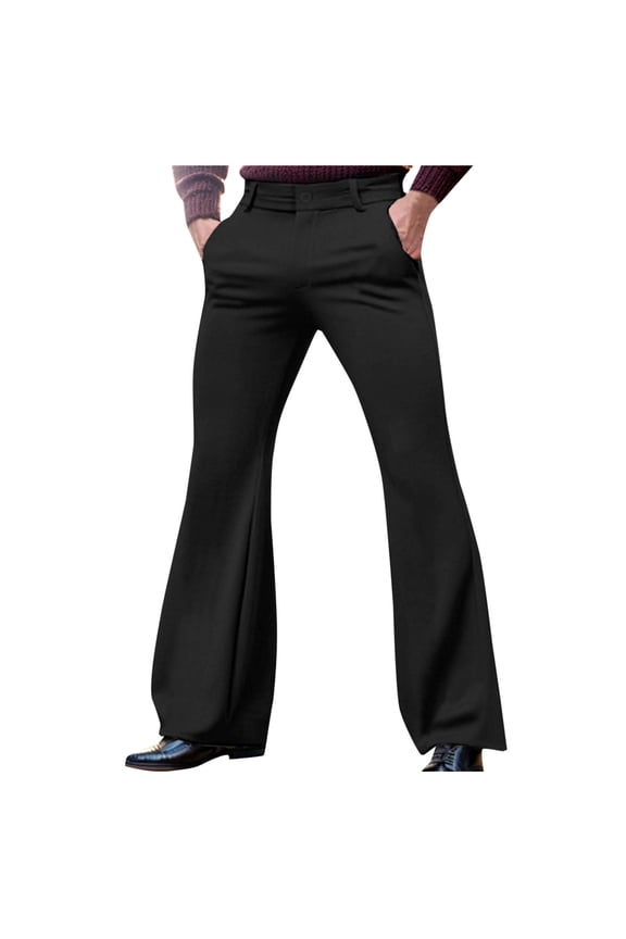 Men's Tailored Dress Flare Pants Solid Color Fashion Zipper Fly Flat Front Suit Trousers with Slant Pockets
