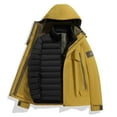 thumbnail image 1 of hoksml Men's Two-Tone Hooded Puffer Jacket with Detachable Hood Fleece Lined Quilted Winter Coat Slim Fit with Zippered Pockets, 1 of 3