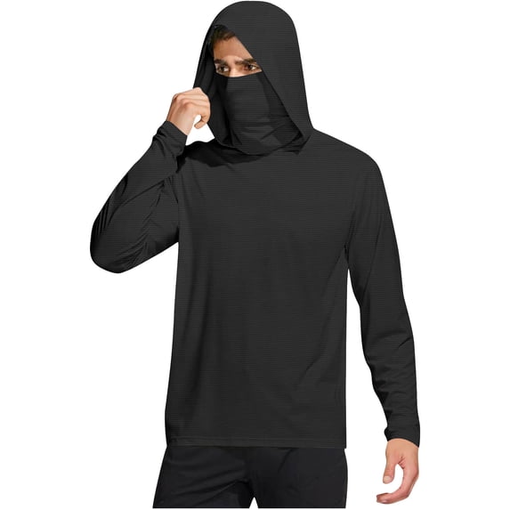 hoksml Men's UPF50+ Hooded Long Sleeve Shirt, Built In Face Gaiter Quick Dry Sun Protection Tops for Fishing Outdoor Wear