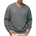 thumbnail image 1 of hoksml Men's V Neck Long Sleeve Loose Fit Sweatshirt, Solid Casual Pullover Layering Daily Top, Polyester Fabric, 1 of 6