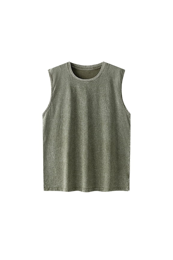 Men's Vintage Solid Color Tank Tops Casual Fitness Sport Permeability Round Neck Tank T Shirts Casual Loose Sleeveless Tee Shirt