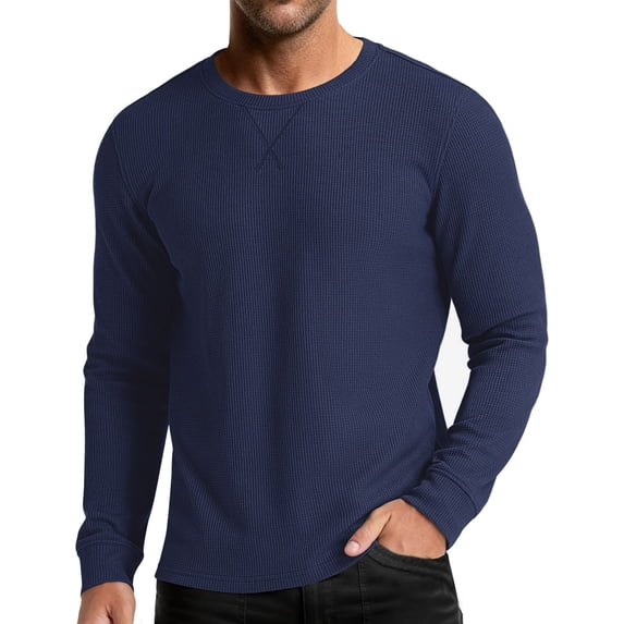 hoksml Men's Waffle Crewneck Pullover, Solid Color Long Sleeve Sweatshirt Thermal Base Layer Shirt