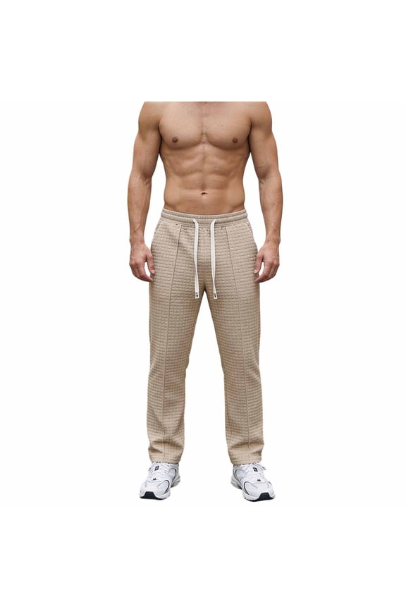 Men's Waffle Knit Joggers Solid Color Drawstring Waist Straight Leg Fashion Casual Sweatpants