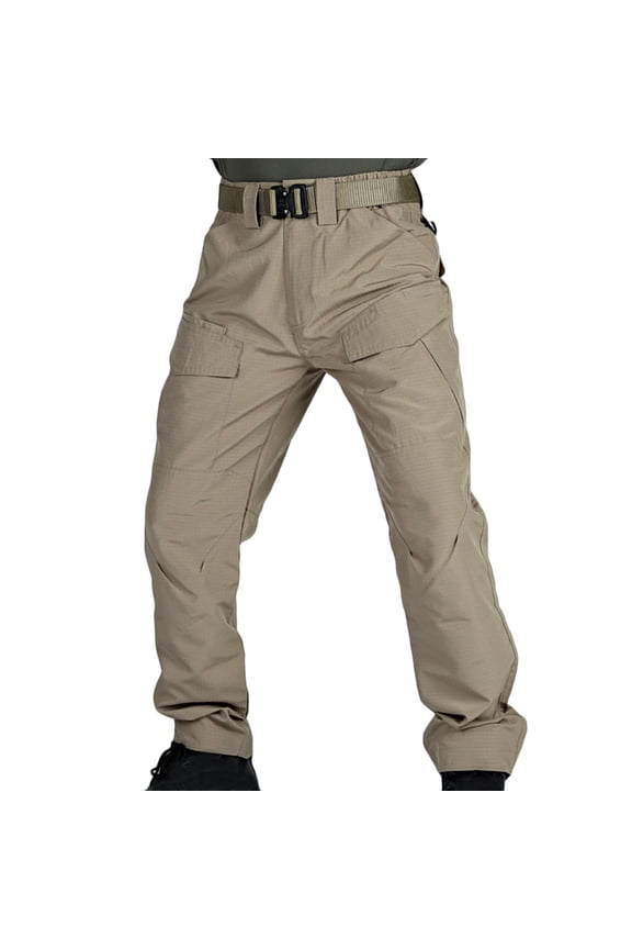 Men's Water-Resistant Tactical Pants Solid Color Elastic Waist Stretch Cargo Pants with Multiple Pockets for Outdoor Use