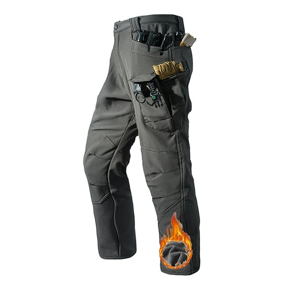 hoksml Men's Waterproof Fleece-Lined Work Pants Winter Durable Multi-Pocket Cargo Trousers for Hiking and Outdoor, Cold Weather Straight Leg