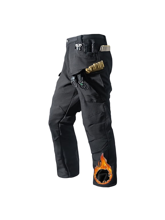 Men's Waterproof Fleece-Lined Work Pants Winter Durable Multi-Pocket Cargo Trousers for Hiking and Outdoor, Cold Weather Straight Leg