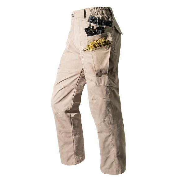 hoksml Men's Waterproof Hiking Cargo Pants Multi-Pocket Utility Design Solid Color Flat Front and Elastic Back Waist Durable Straight Leg Trousers
