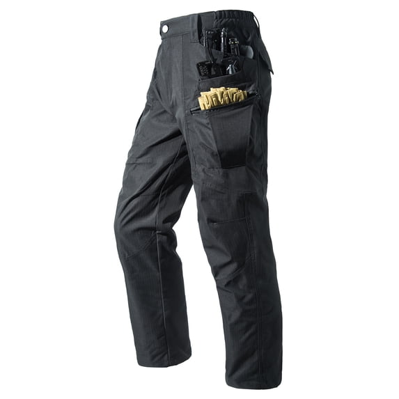 hoksml Men's Waterproof Hiking Cargo Pants Multi-Pocket Utility Design Solid Color Flat Front and Elastic Back Waist Durable Straight Leg Trousers