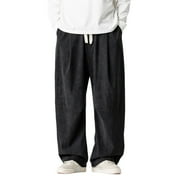 hoksml Mens Wide Leg Cargo Pants Paratrooper Style Work Trousers with Elastic Drawstring Waist and Multiple Pockets Loose Fit