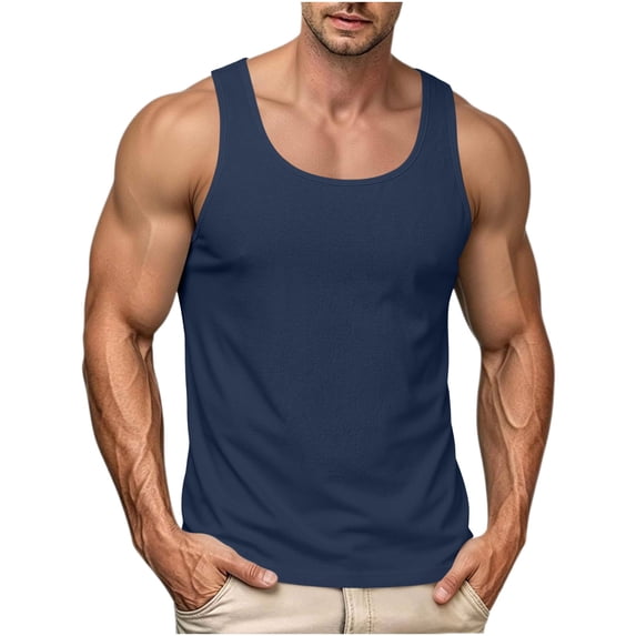 hoksml Men's Wide Strap Racerback Sleeveless Tank Top, Solid Regular Fit Casual Athletic Layering Undershirt