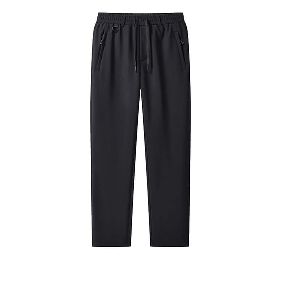hoksml Men's Winter Fleece-Lined Active Pants Casual Insulated Warm Straight Leg Sweatpants with Elastic Drawstring Waist Zipper Pockets