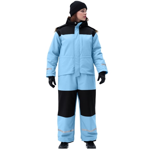 hoksml Men's Women's Insulated Snowsuit Adult One-Piece Water-Resistant Ski Suit with Reflective Strips and Pockets