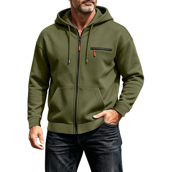 hoksml Men's Zip Up Hoodie Jacket Long Sleeve Solid Hooded Sweatshirt with Zipper Pocket for Daily Casual Fall Comfort